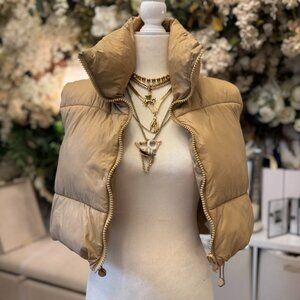 ALTEREDREAMS Tan Cropped Puffer Vest XS | Lightweight Quilted Zip Up